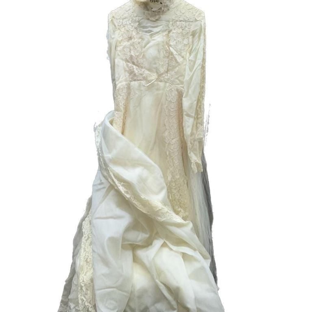 Vintage Long Sleeve Lace and Tulle Wedding Dress with Bow Detail