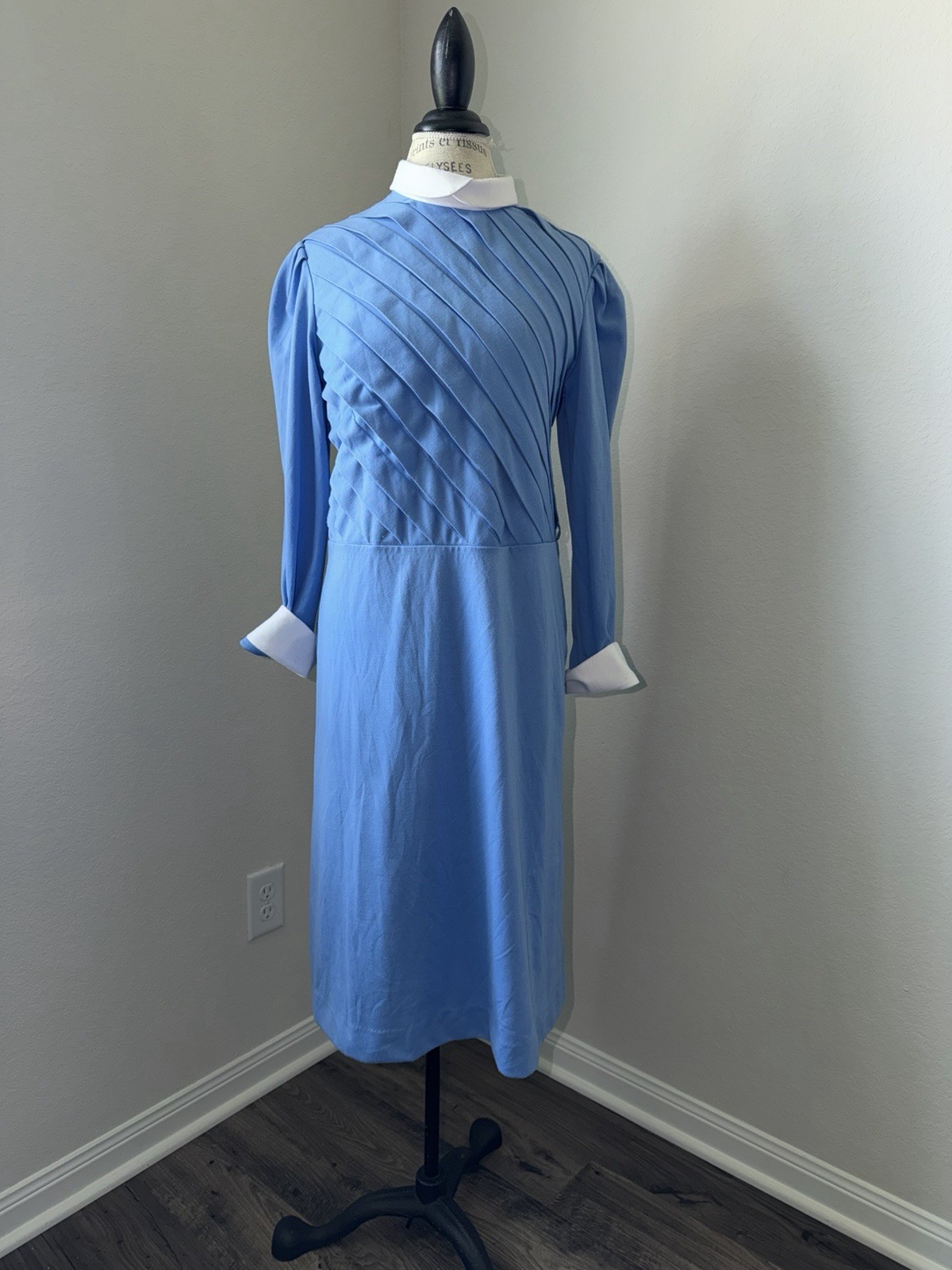 The Shirtdress Sears Blue & White Collared Long Sleeve Shift Dress Petite 14P