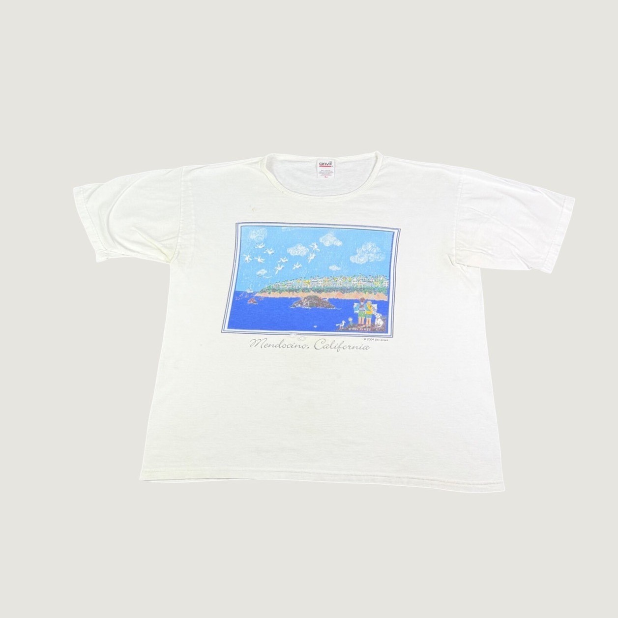 Vintage 2004 Mendocino California Sev Ickes Graphic T-Shirt White Anvil Large