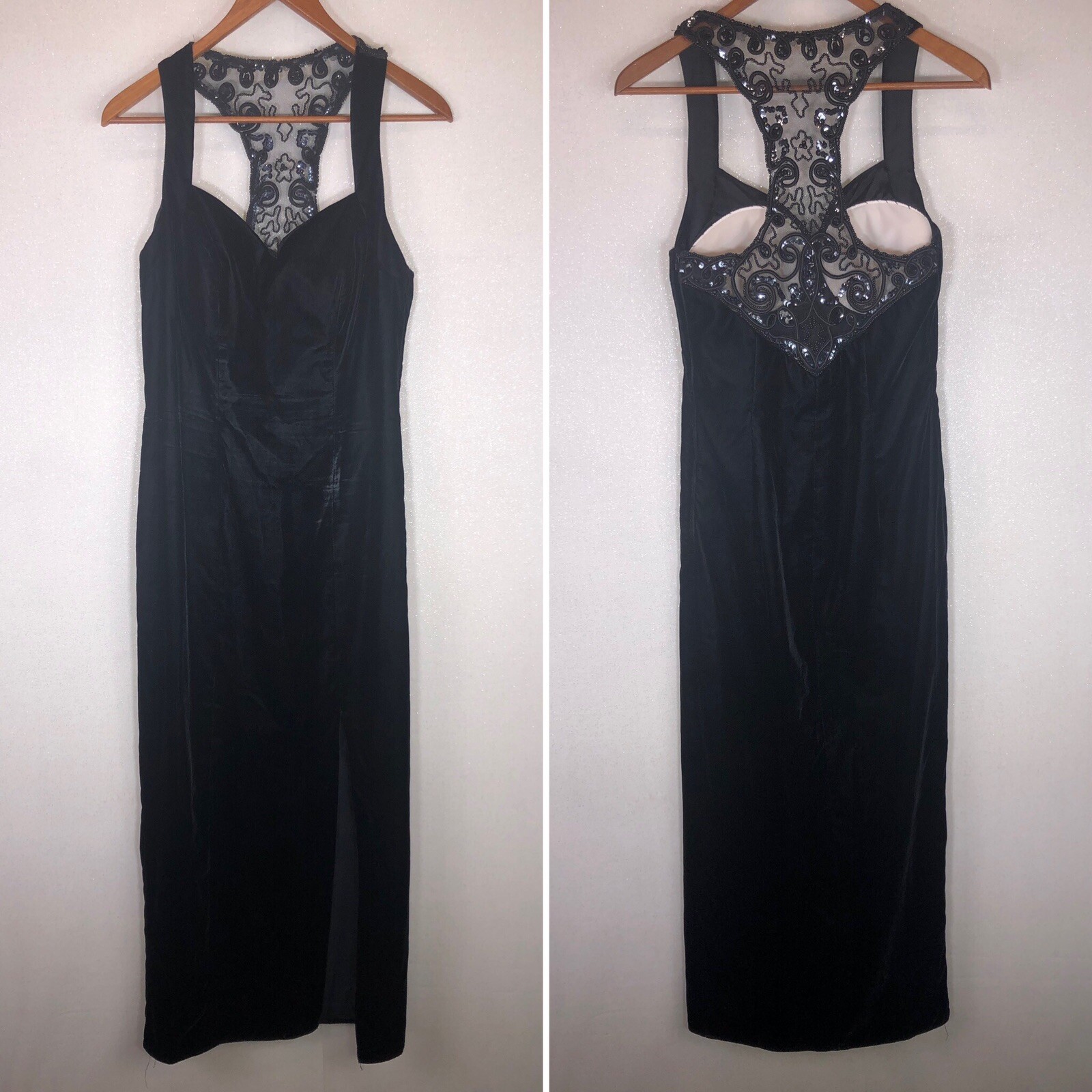 Vintage 80&rsquo;s Flirtations Alfred Angelo Black Velvet Beaded Dress Prom Small USA