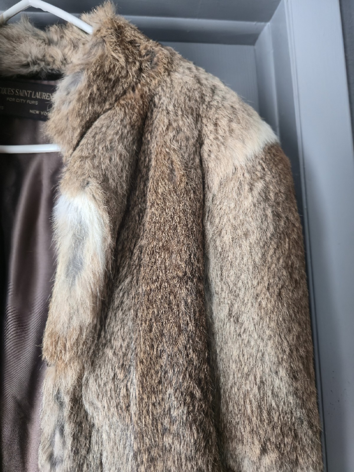Jacques Saint Laurent Brown Beige Fur Coat Women&rsquo;s Regular Paris New York Style