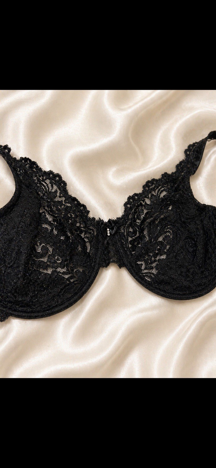 Vintage Smart & Sexy Black Lace Underwire Bra 38DD Floral Sheer late 1990s/Y2K❤️