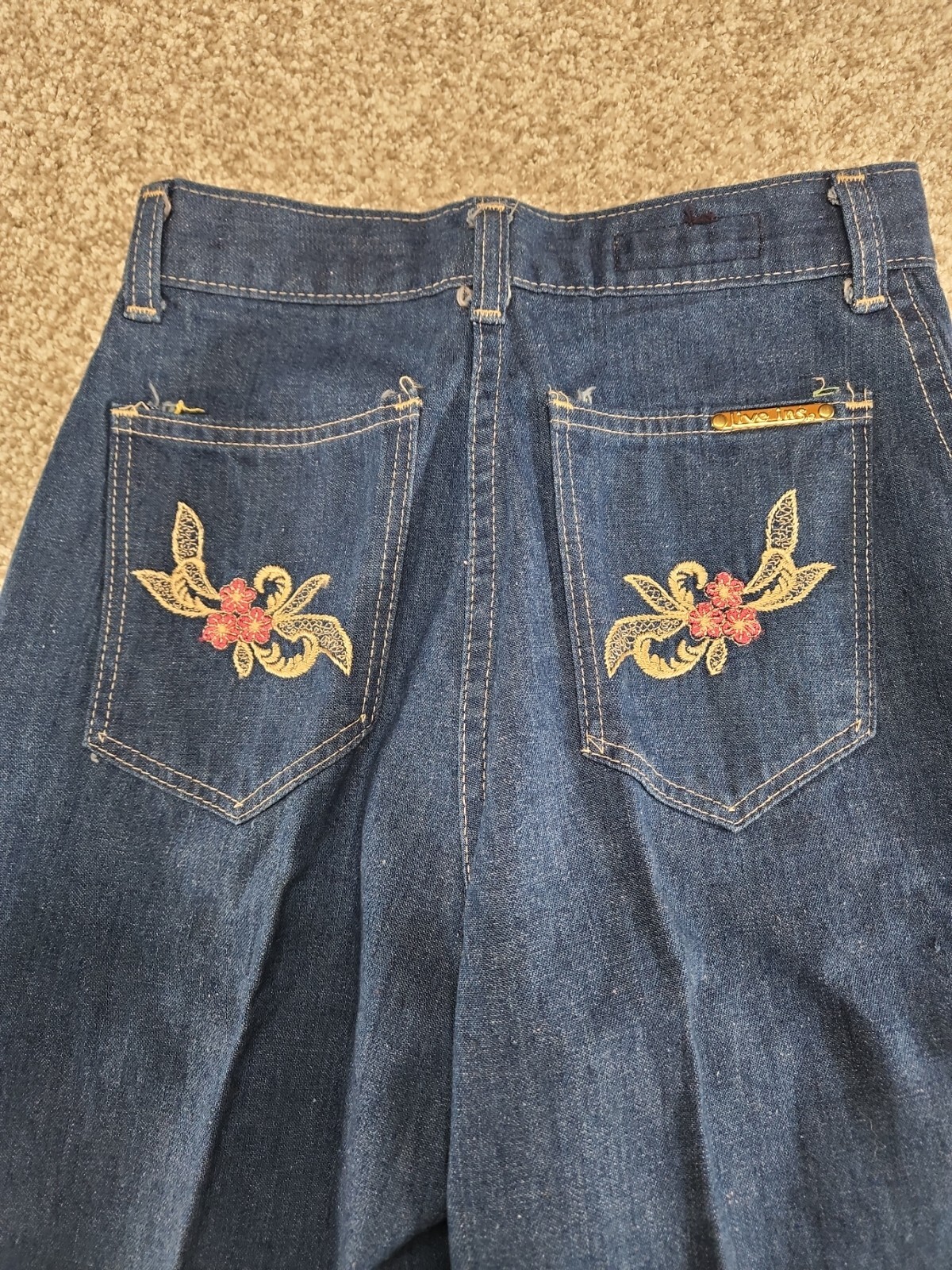 Very Vintage Live Ins Jeans Womens 5/6 Dark Blue Denim Embroidered Rear 24×32