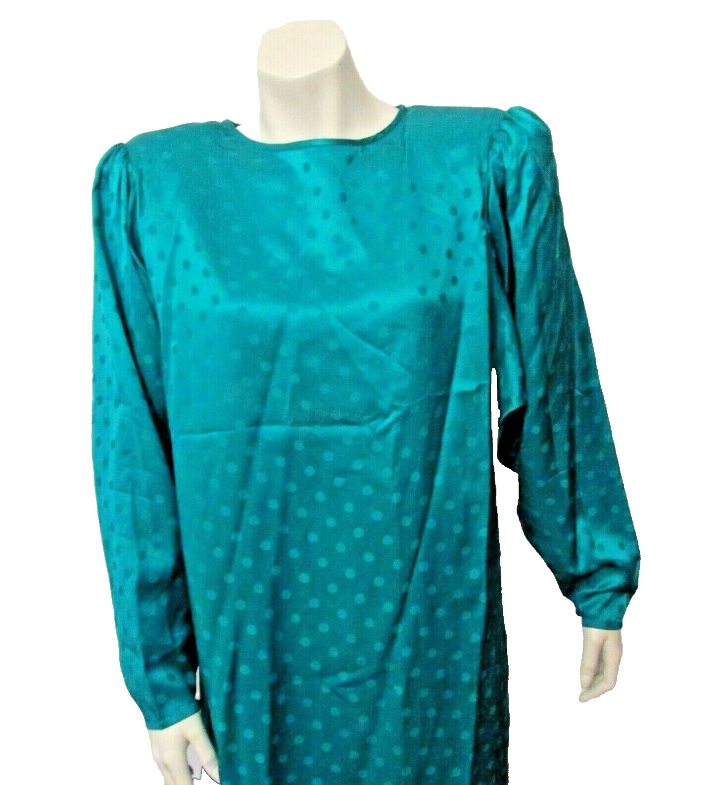 80&rsquo;s John Weitz 100% Silk Polka Dot Emerald Green Dolman Sleeve Shift Dress 8