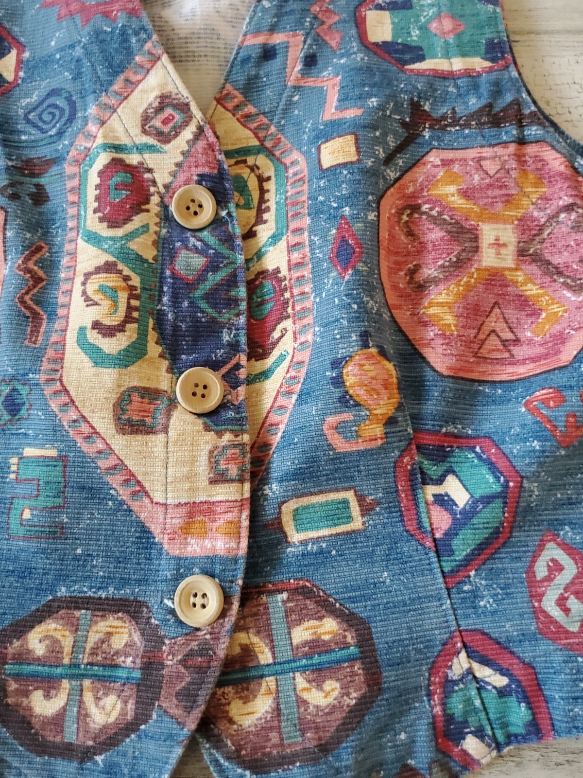 Vintage Norm Thompson Geometric Vest Blue Multicolor Size Small