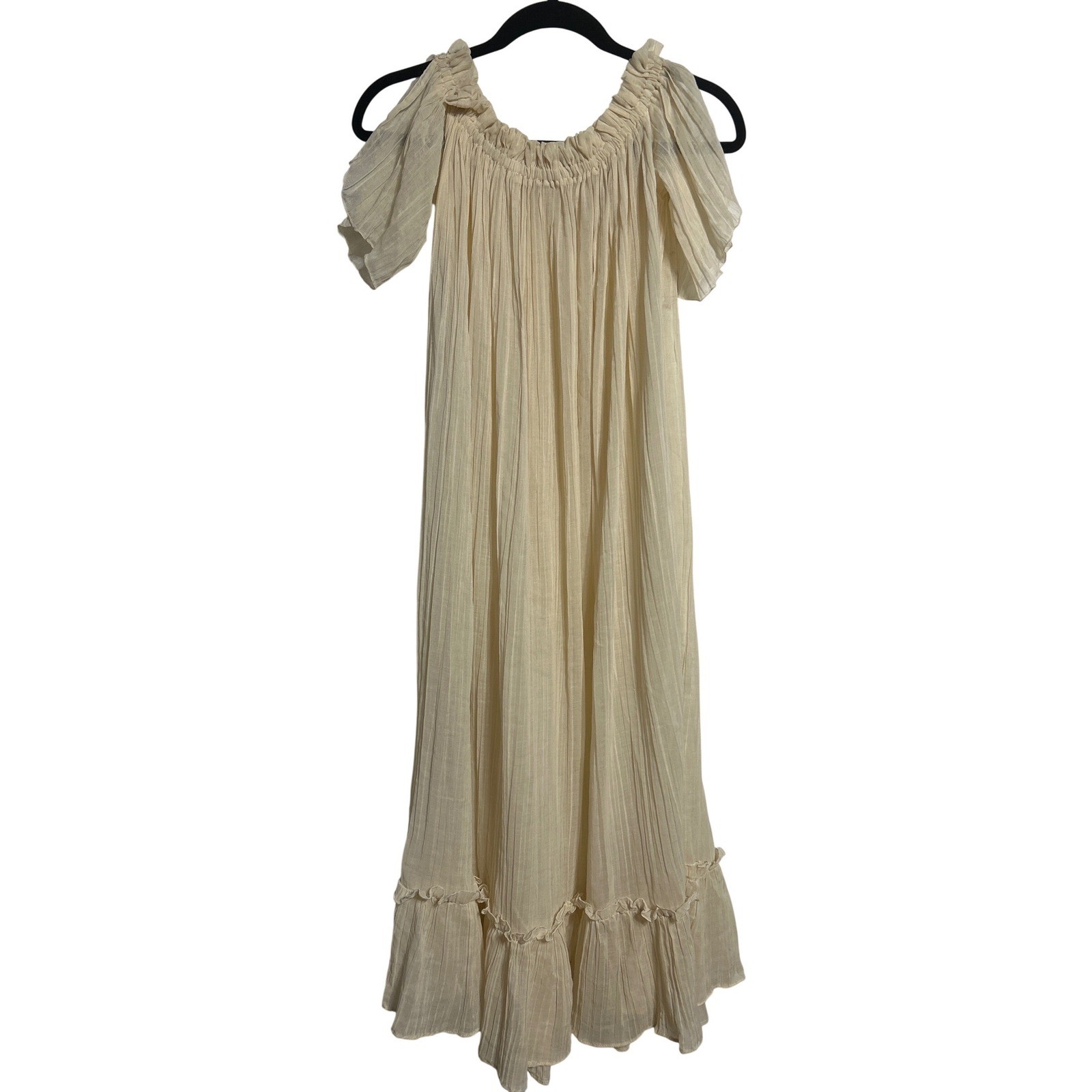 VTG Split Shoulder Sheer Ruffled Night Gown Cream Women&rsquo;s 16&Prime; Wide 48&Prime; Long