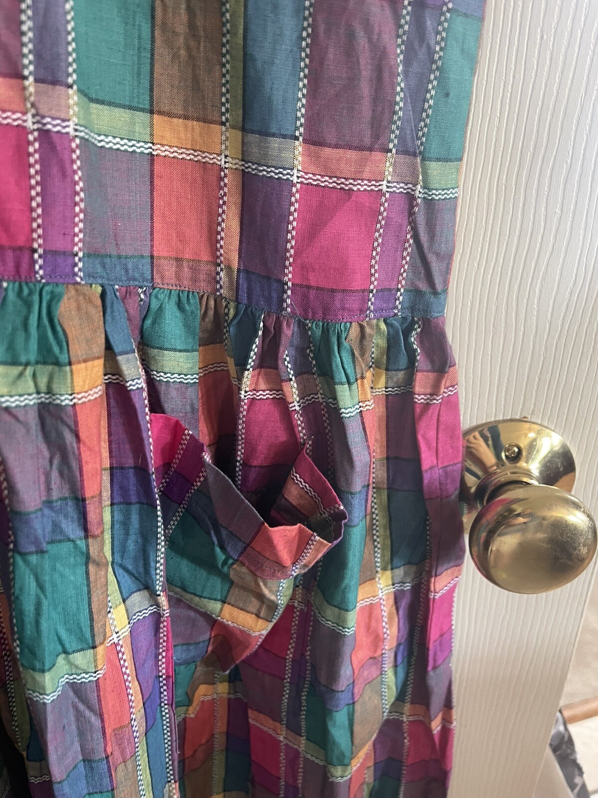 Nwt Vnt 90s Colorblock Checkered Cottagecore Jumper DRESS Small Pockets Modest
