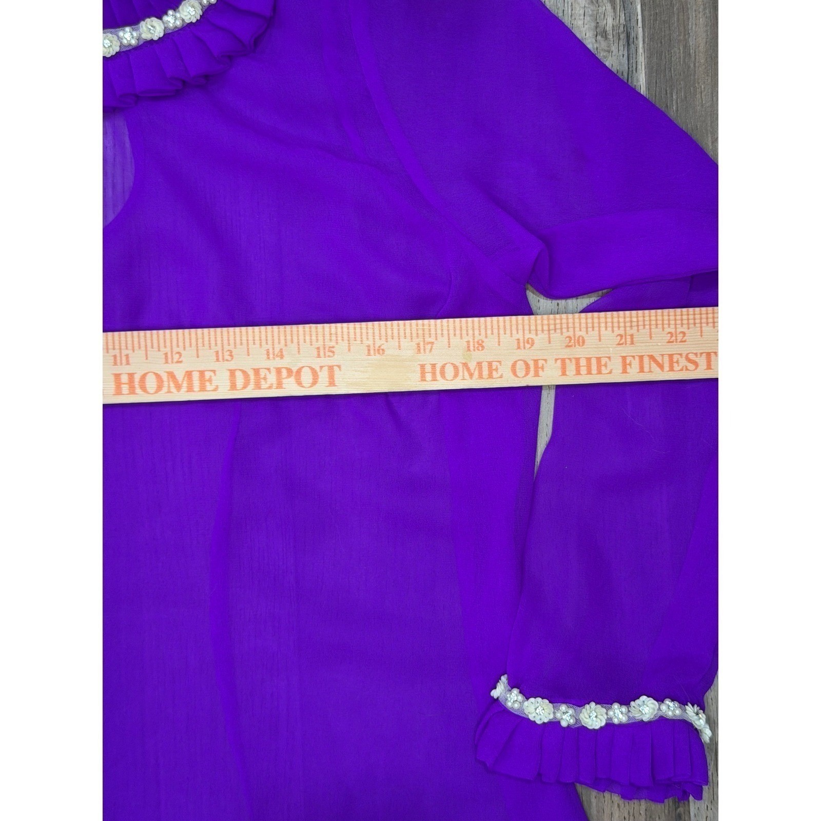 VTG Purple Sheer Chiffon Ruffle Neck Mini Dress Romantic Hollywood Regency S/M