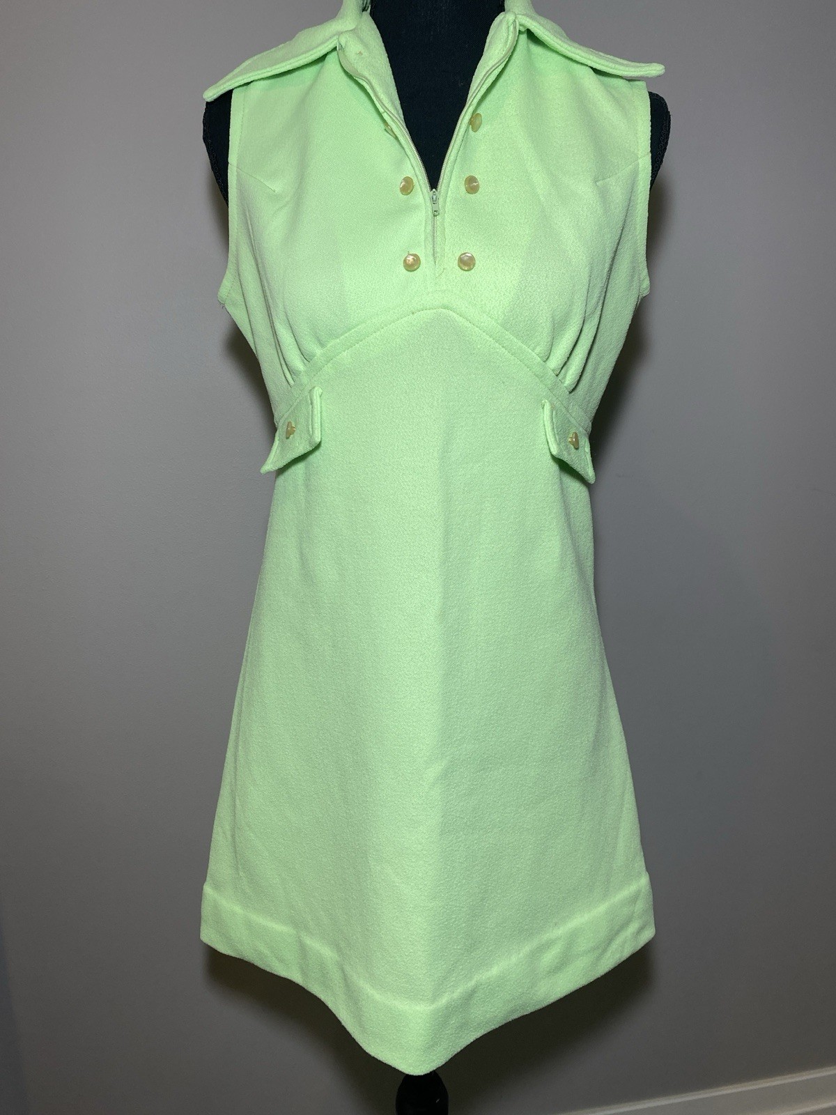 Vintage Homemade 70’s Lime Green Disco Go Go Sleeveless Short Dress Small