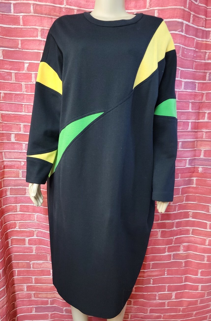 Magnin Grace Tone Vintage Black Colorblock Dolman Sleeve Women&rsquo;s dress Sz 18 #W7