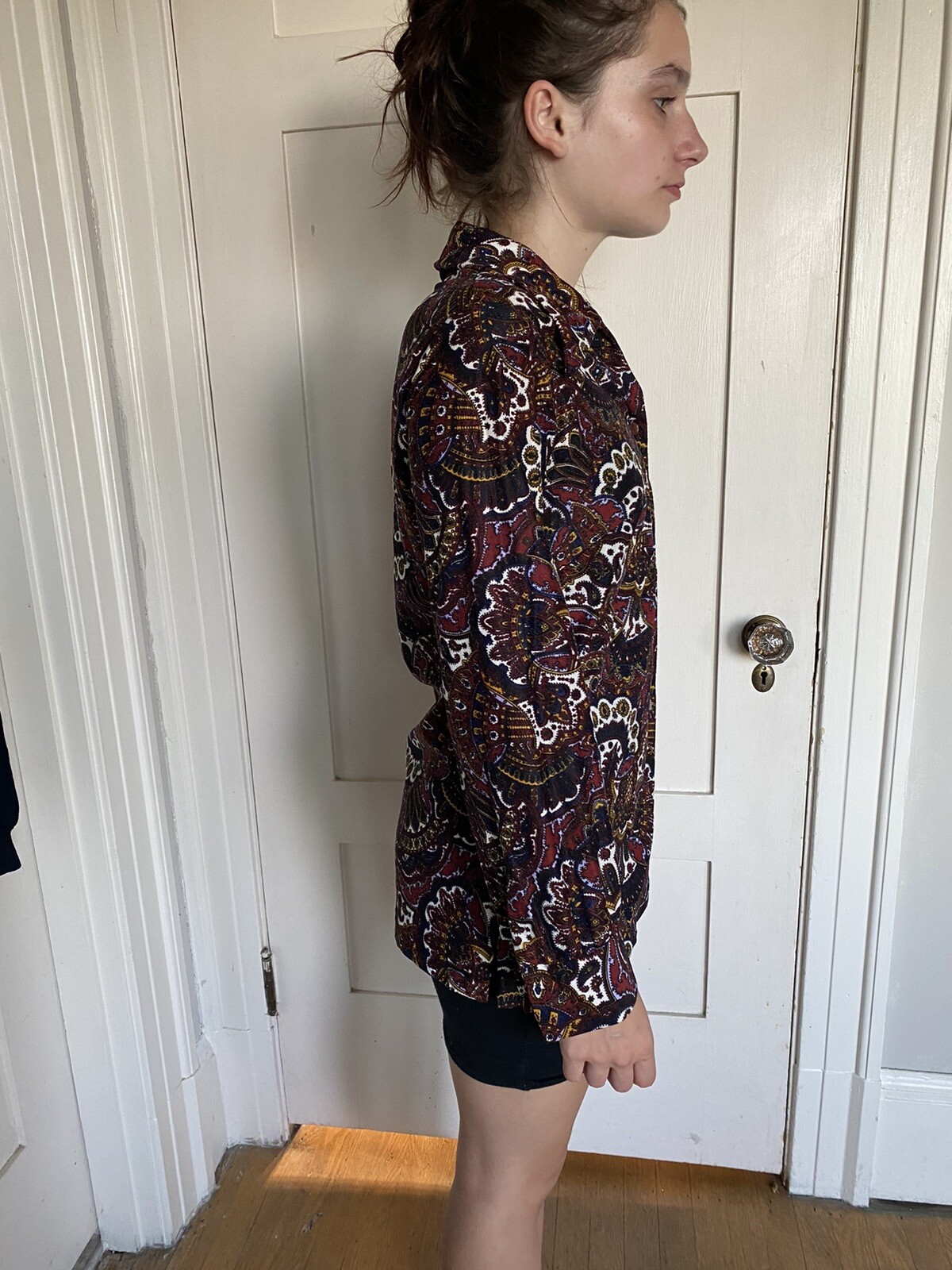 VTG Graff Californiawear 1970’s Paisley Print Large Collar Blouse Shirt S/M