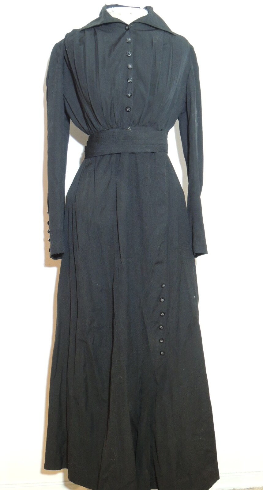Edwardian / Titanic Era Black Fine Wool Dress Sm