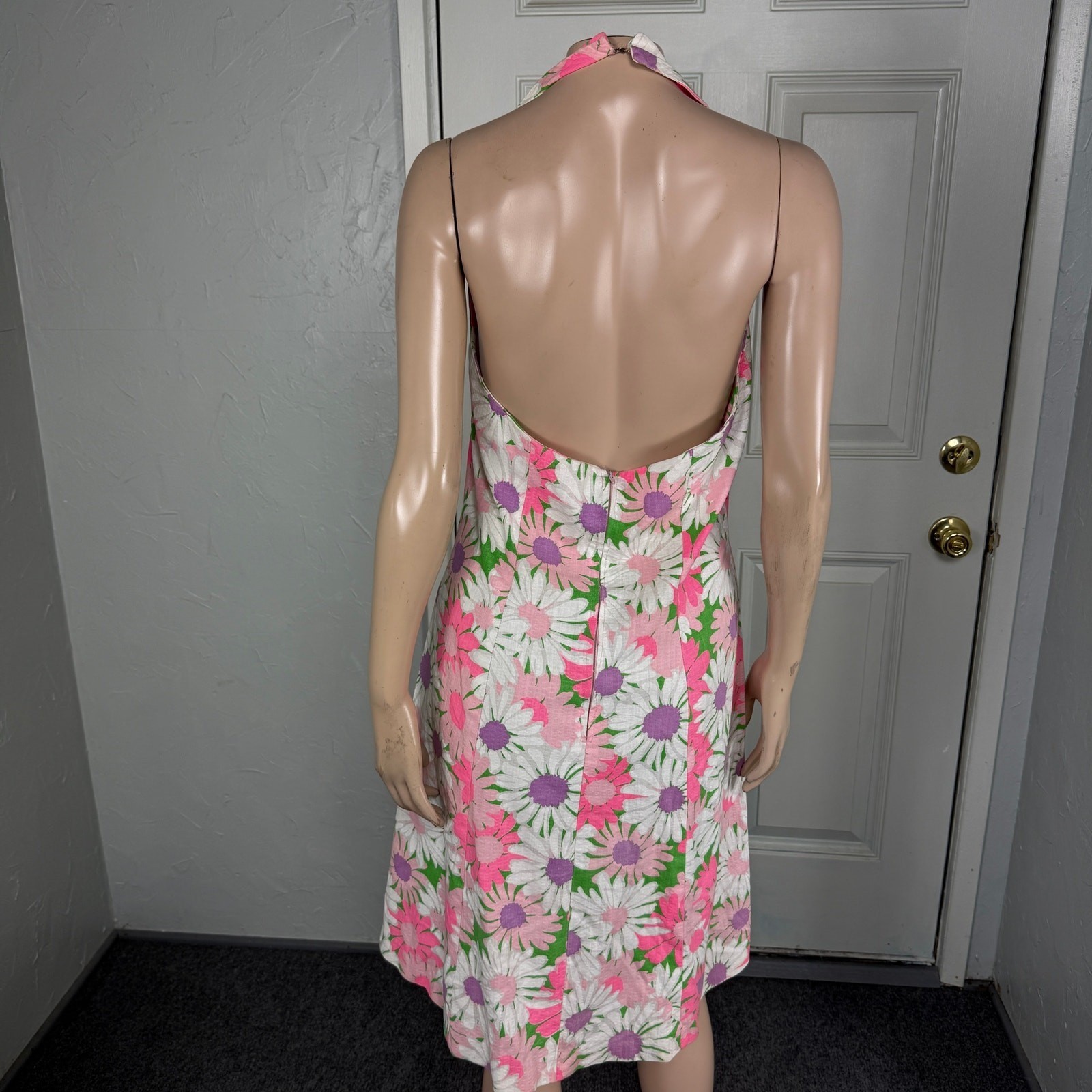 Vintage 70s Handmade Women&rsquo;s Dress Halter Floral 2 piece Set Bright Cotton JJ5