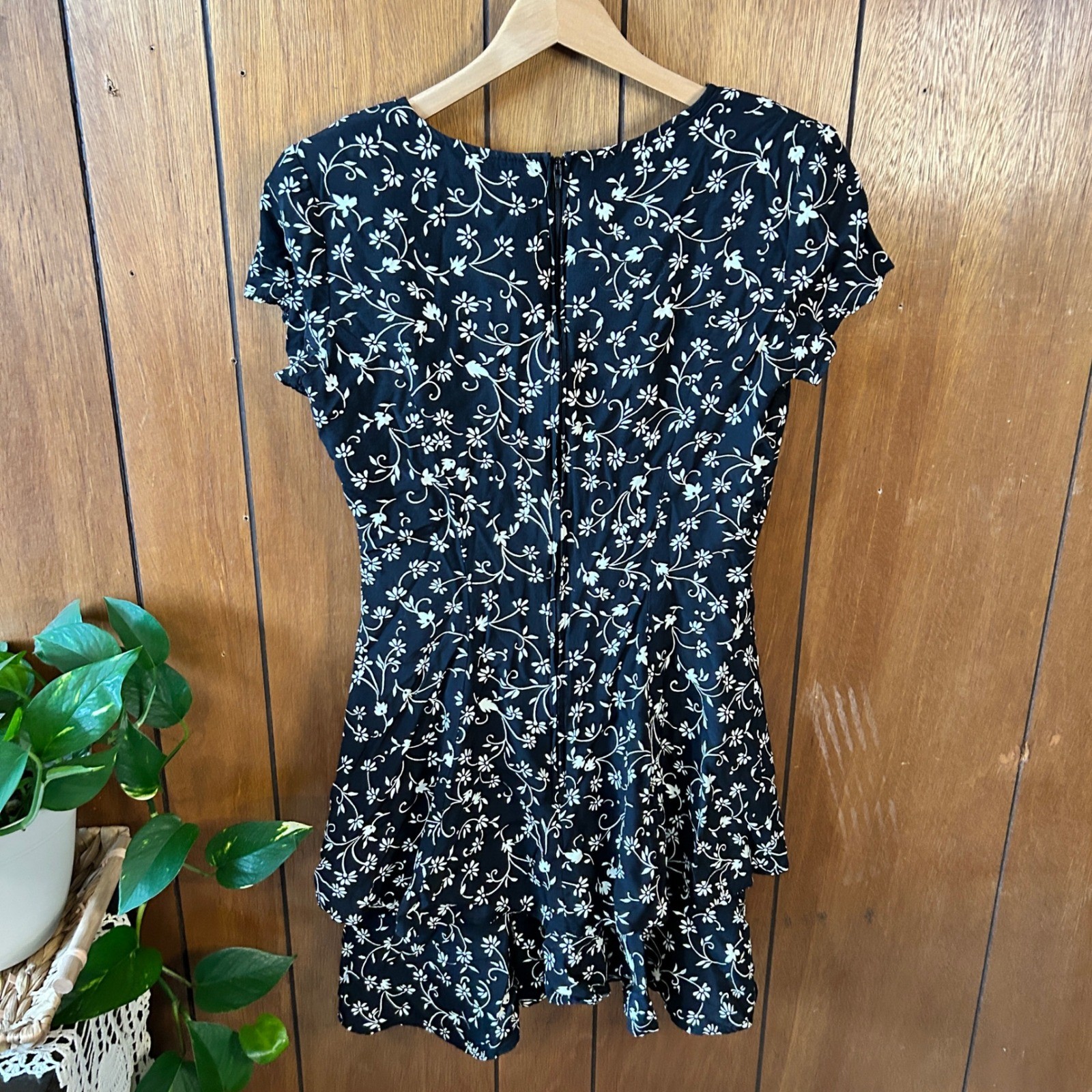 Vintage Rampage R-Wear Black Floral Mini Dress 90s Grunge Tiered Cottagecore