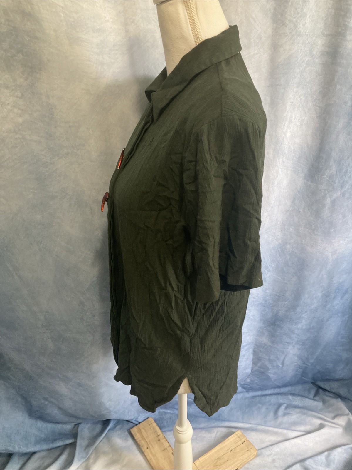 VTG SGS Studio Whimsigoth Forest Green Crinkle Celestial Button Up Shirt XS DIY