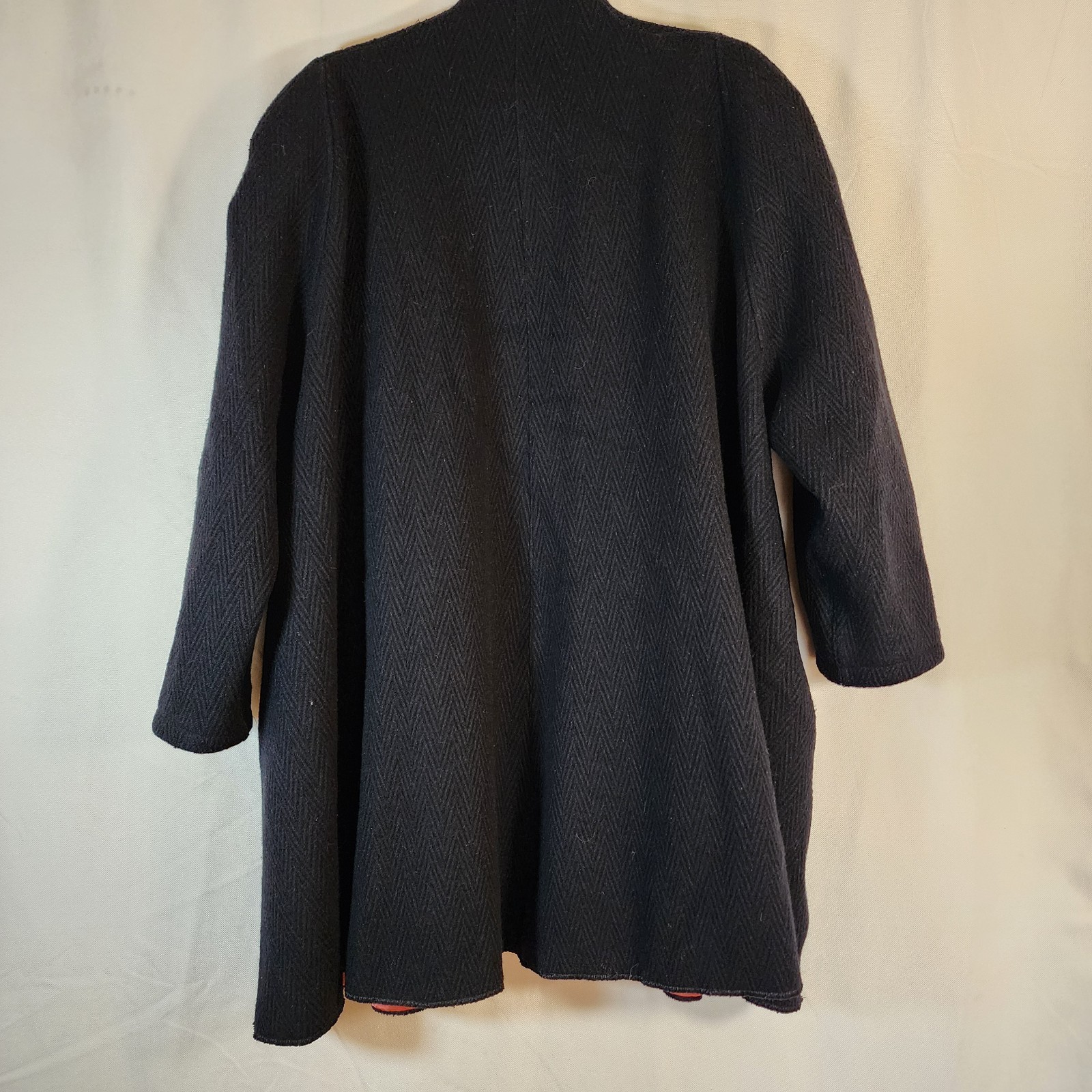 Vintage Hand Made Wool Jacket Satin Lined Velvet Felted Floral Art Lapel XL
