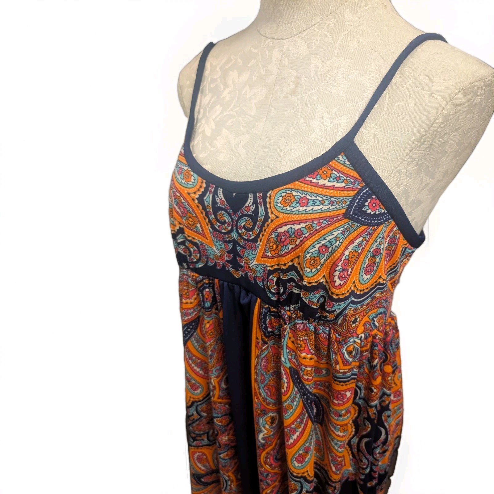 Vintage J Harlan 70s Maxi Dress Empire Waist Size M-L Psychedelic sundress boho