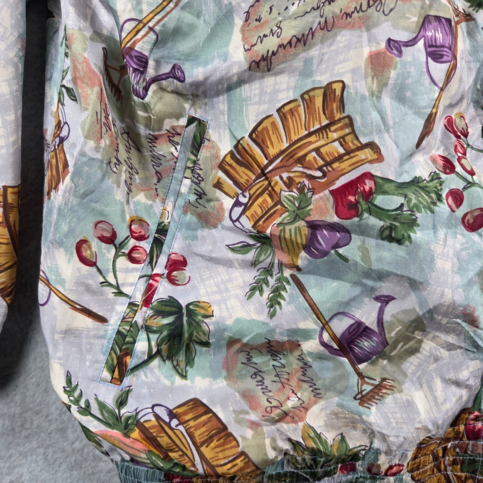 EVR Silk Bomber Jacket Womens Medium Multi-Color Vintage Garden Print Full Zip