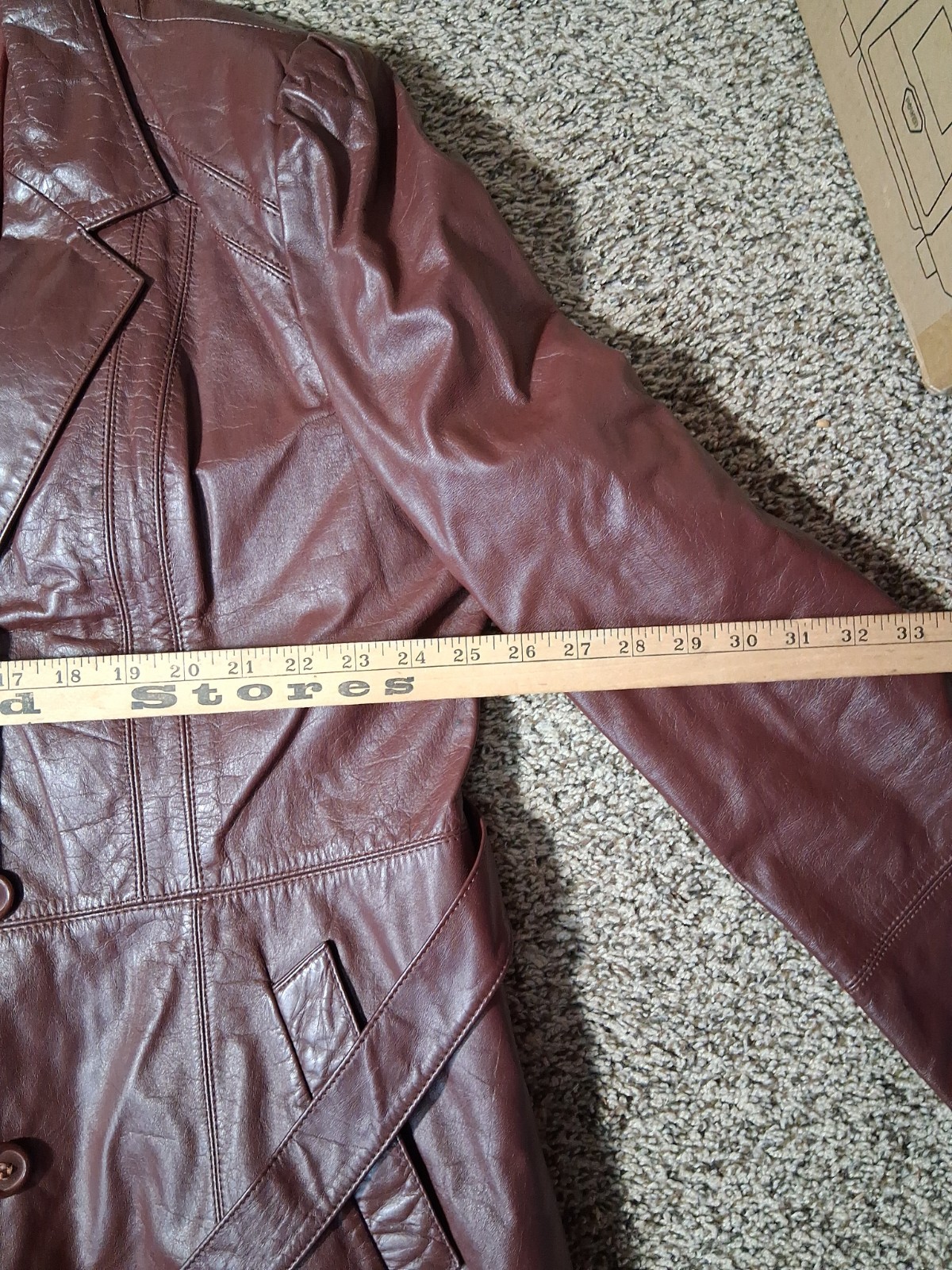 Vintage Genuine Leather Jacket Coat Womens 16 Oxblood Burgundy Retro 70s TD38D