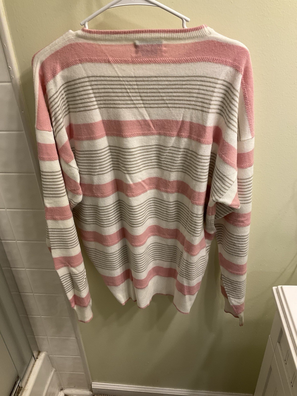 Vintage Christian Dior Women Orlon Crew neck sweater pink stripe Medium 80s USA