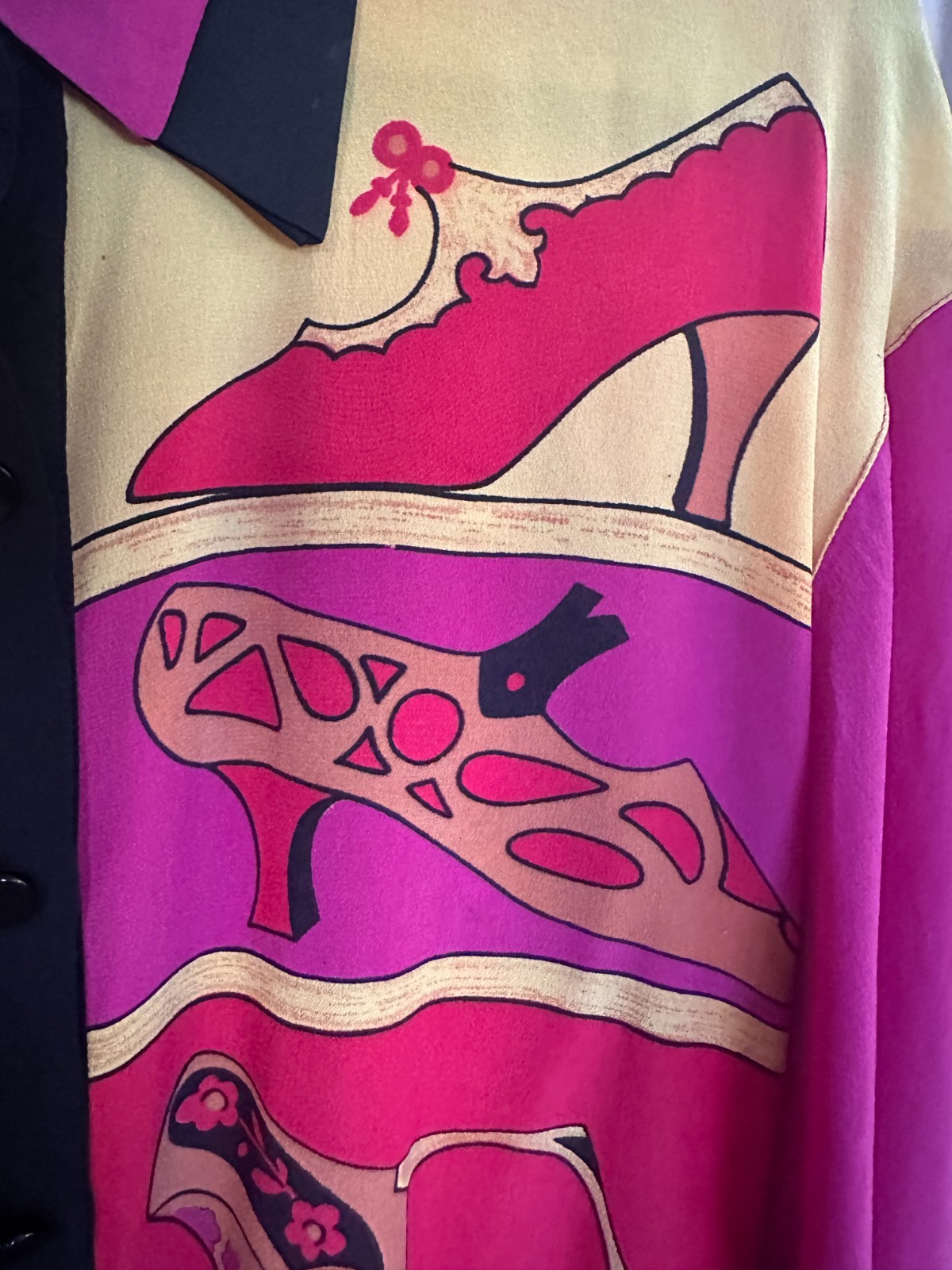 Vintage 90s Escada Silk Shoe Print Shirt Margaretha Ley Pink rare Germany