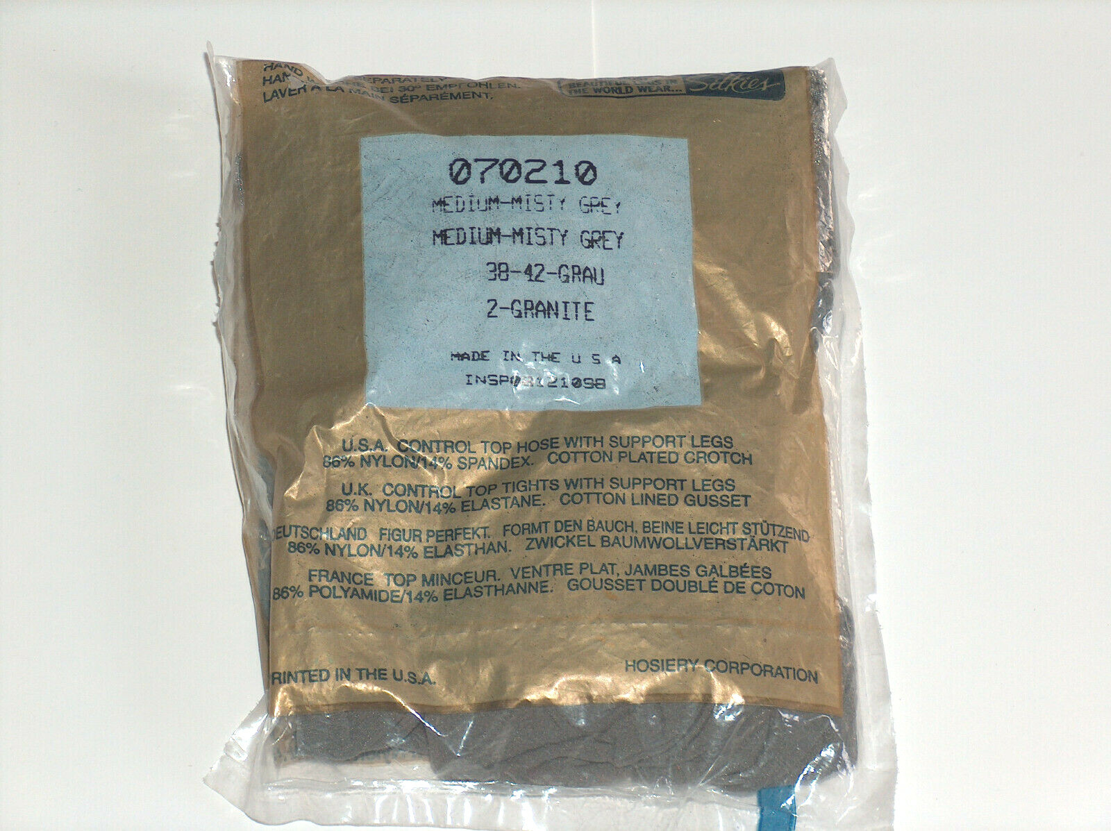 Control Top Silkies SZ MED Grey Nylon & Spandex, Cotton Pantyhose Hose Stocking