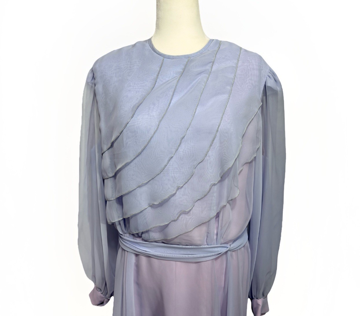 VTG 1950s Lavender Chiffon Maxi Dress USA Regency Boho Fairy Prairie Sz 38 (8-10