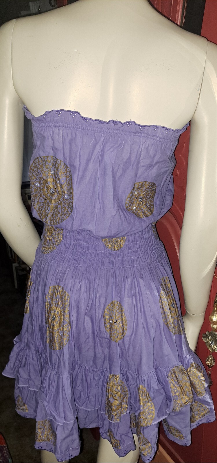 Vtg Moda International Short Summer Dress XS Purple Gold Sequins Ruffles India