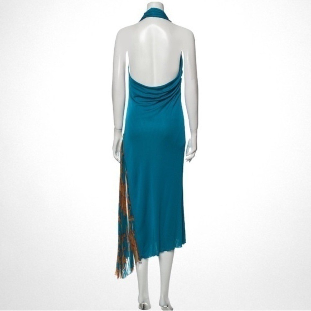 VERSACE ATELIER Haute Couture Runway Teal Blue Halter Medusa Dress 90&rsquo;s Y2K RARE