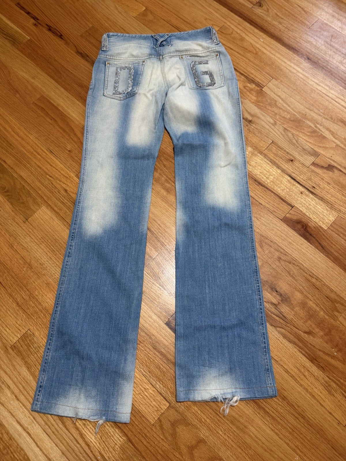 DOLCE GABBANA WOMEN 90&rsquo;S VINTAGE EMBELLISHED DENIM JEANS PANTS RHINESTONES SZ 38