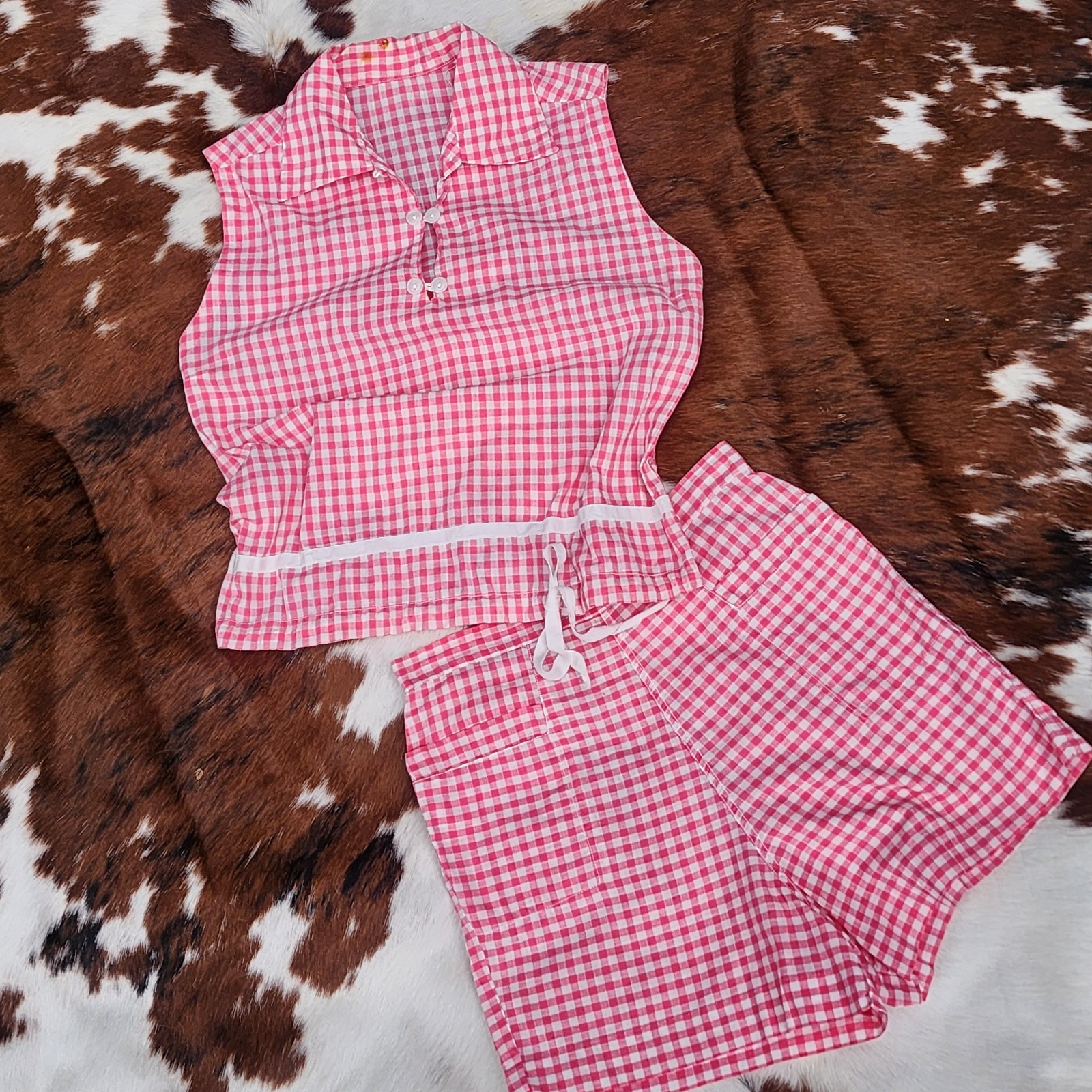 1950s 1940s Kerrybrooke Gingham Set 2 Pc Cotton Shorts Blouse SM XS Vintage