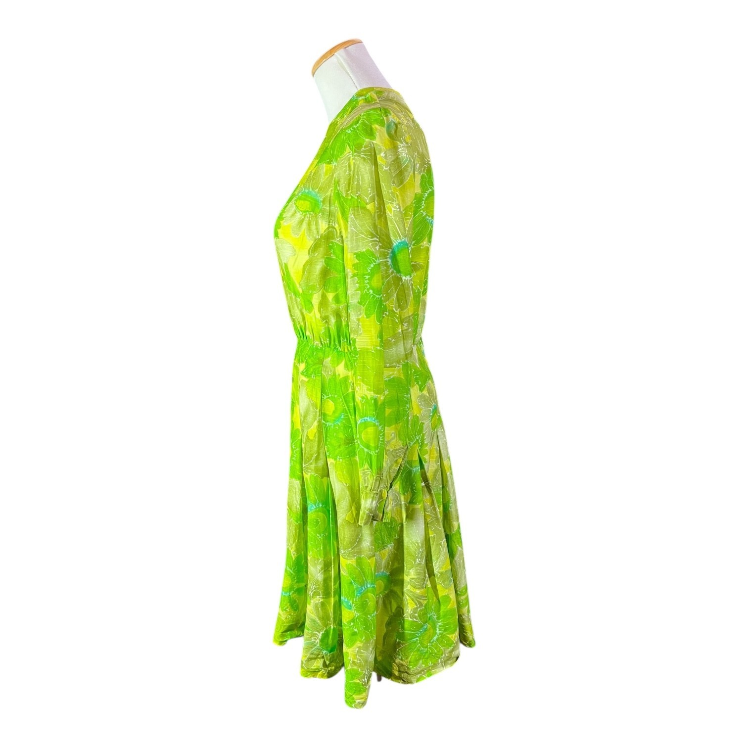Vintage 60s or 70s Homemade Floral Dress Lime Green Floral