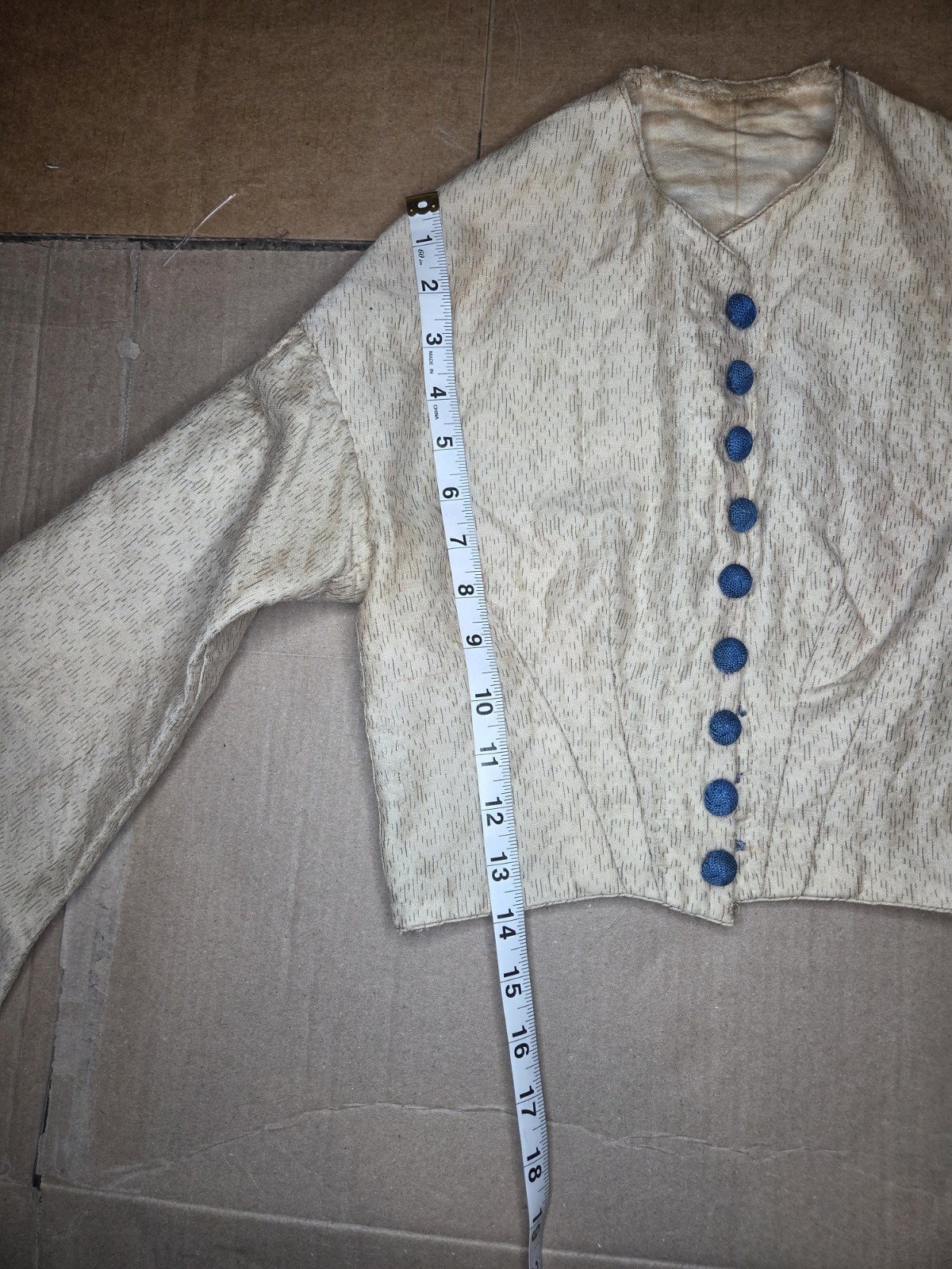 1850s Victorian 4pc Beige/Teal Cotton Blend Visiting Dress w/ Peplum & Lace Belt