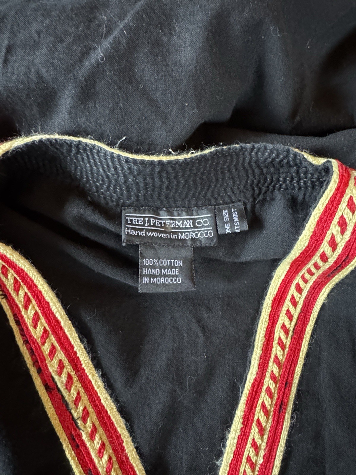 J Peterman Vintage 1990 Black Embroidered Moroccan Style Cotton Kaftan OS