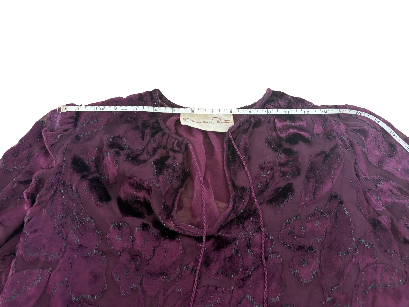 VTG 1977 Oscar de la Renta Burgundy Devoré Tassel Blouse & Skirt Set