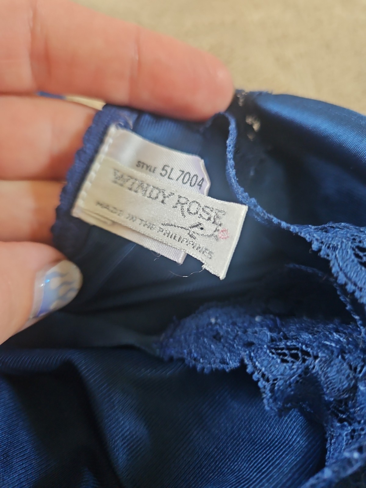 Vintage Windy Rose Satin Cami And Panty Set Size S / 6 Blue Floral Embroidery