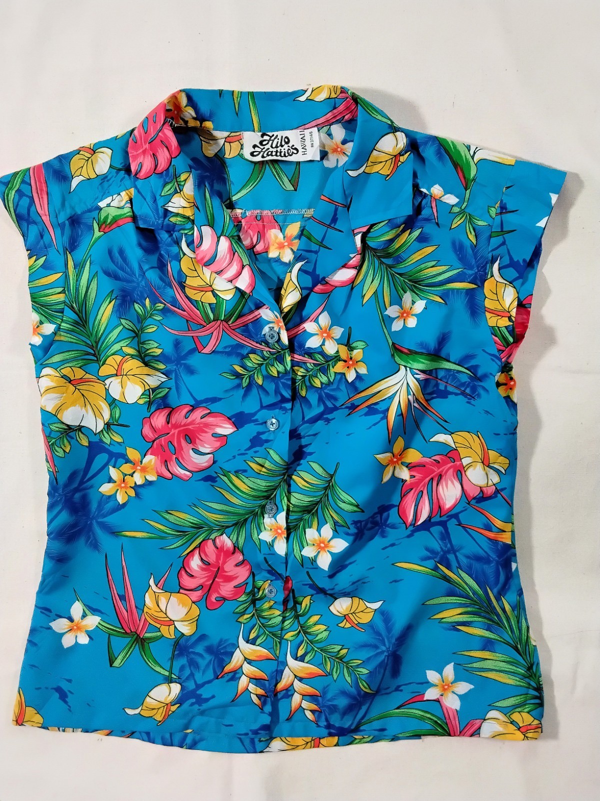 Vtg 70s 80s Womens Hilo Hattie&rsquo;s Hawaiia Blouse Tropical Floral Sz L USA