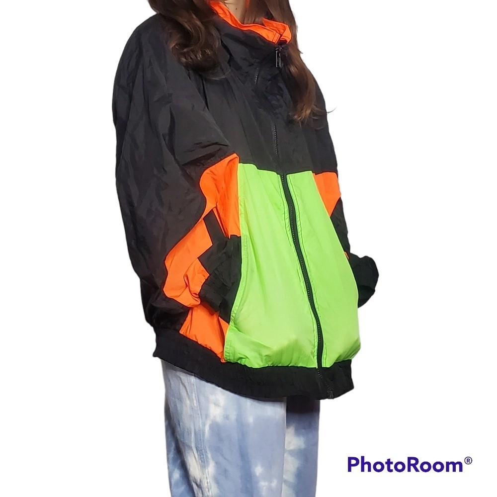 Vintage gitano windbreaker neon colorblock 100% nylon 80s 90s size large unisex