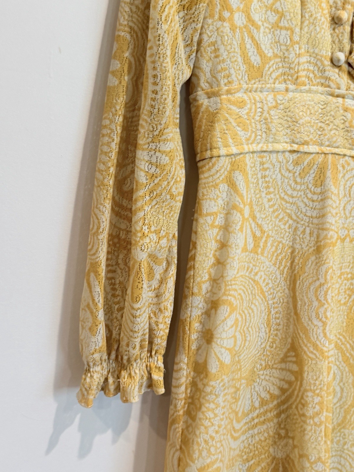 Vintage 60s/70s Mod Mini Dress Yellow Bold Floral Boho Prairie