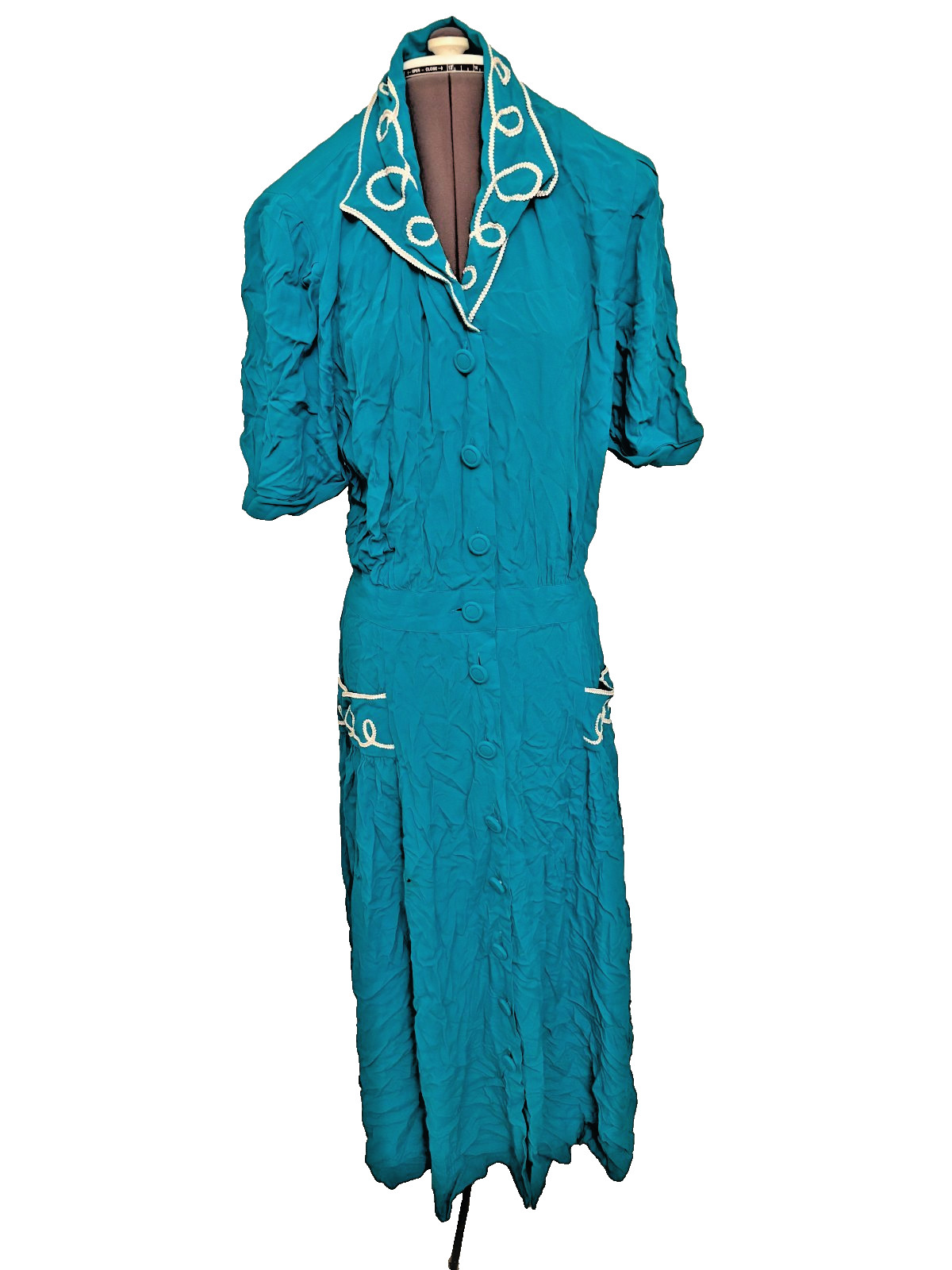 Vintage Karin Stevens Turquoise Western Style House Dress Size 16T *Sm Hole