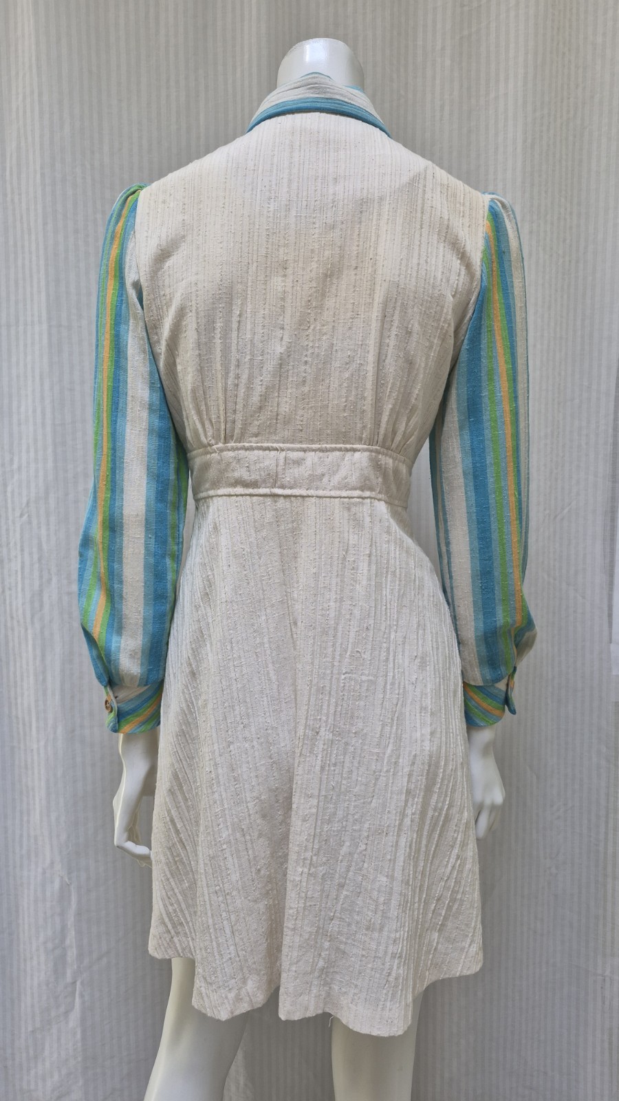 Vintage 1960/70s Blue Stripe Button Front Shirt Dress – Size S