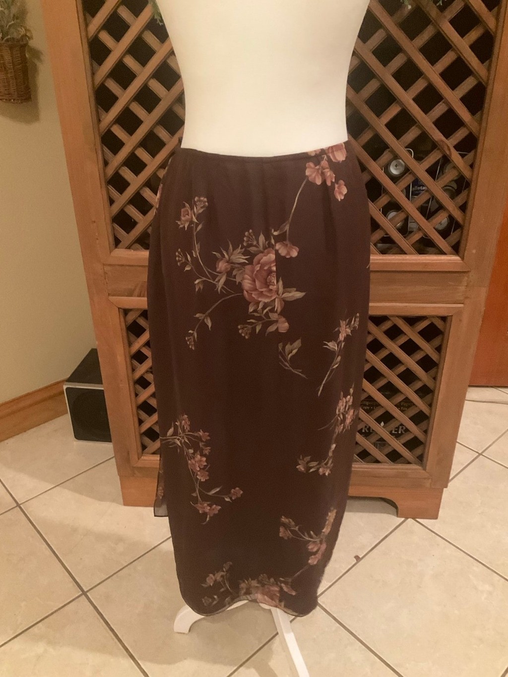 Vintage Emanuel Ungaro Silk Brown Floral Wrap Midi Skirt Small