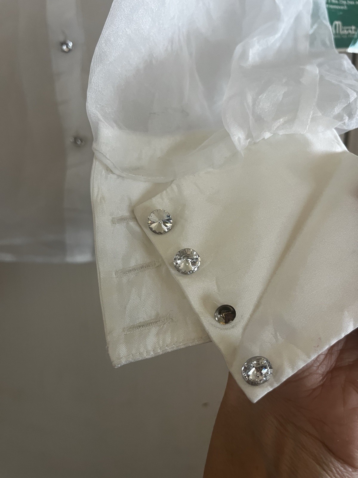 VTG Organza Avant Garde Crystal Button Cocktail Party Balloon Sleeve 80s Blouse