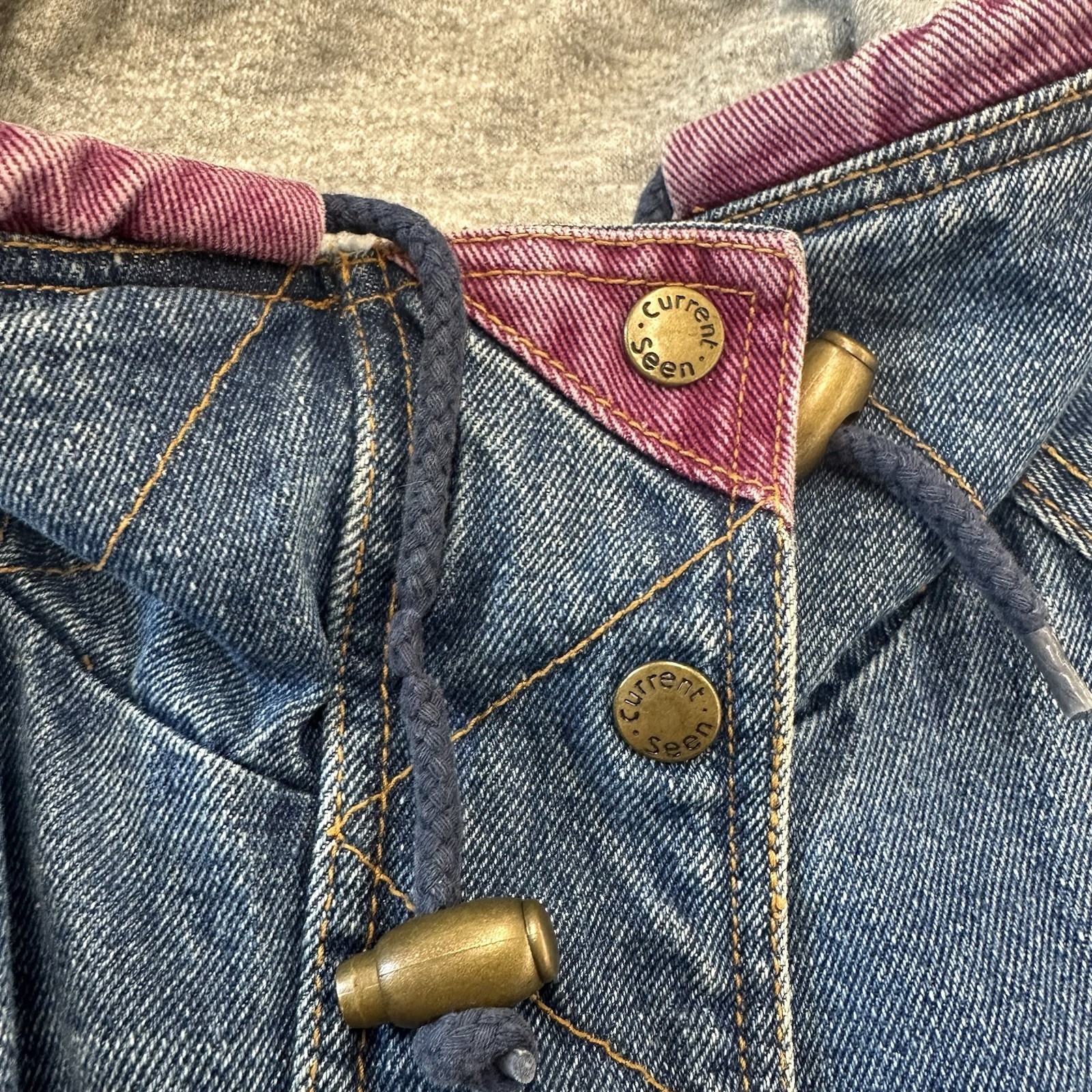Vintage Reversible Denim Long Jacket With Grey Sweatshirt Interior Size 22 Wide