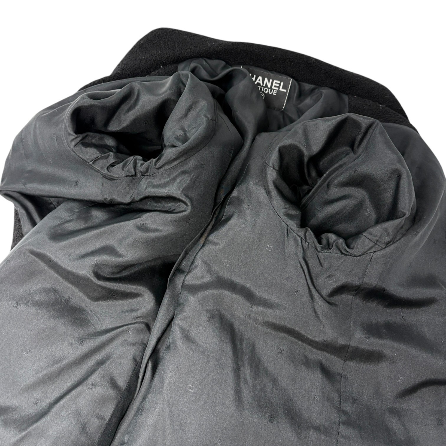CHANEL Vintage CC Mark Logo Gold Button Jacket Black Wool Silk Pockets