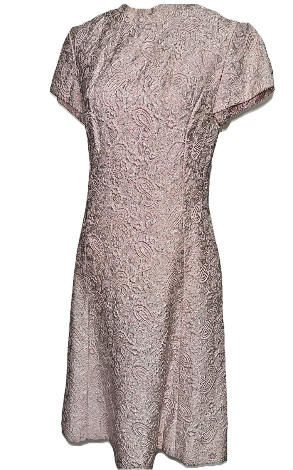 Vtg Party Dress 60s Paisley Pink & Silver Brocade Mod Cocktail Harmay S 6 36