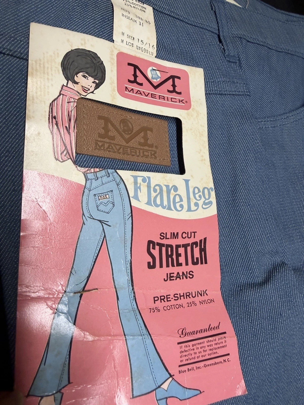 Vtg 70s Maverick Blue Bell Flare Leg Jeans Cotton Nylon WPL 6428 Size 15/16