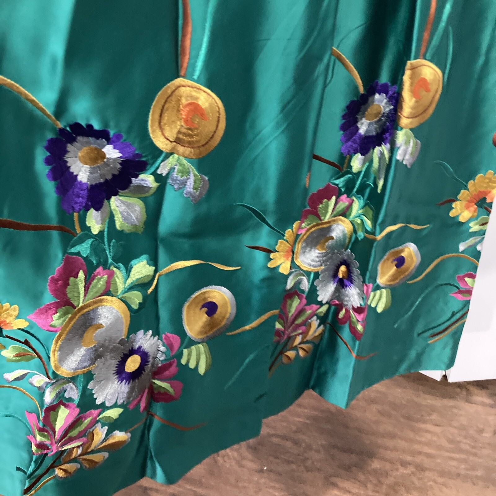 1960s Teal Green Emerald Embroidered Silk Dress Size 10 Charlottes-West Of Akron
