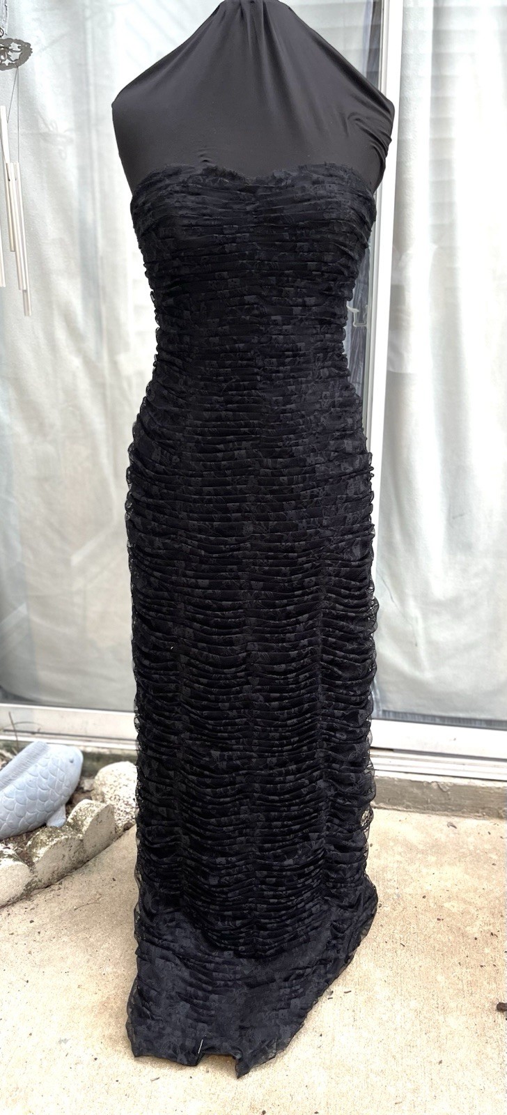 Vintage Demetrios Black Rouched Lace Formal Gown Black Tie Size 8