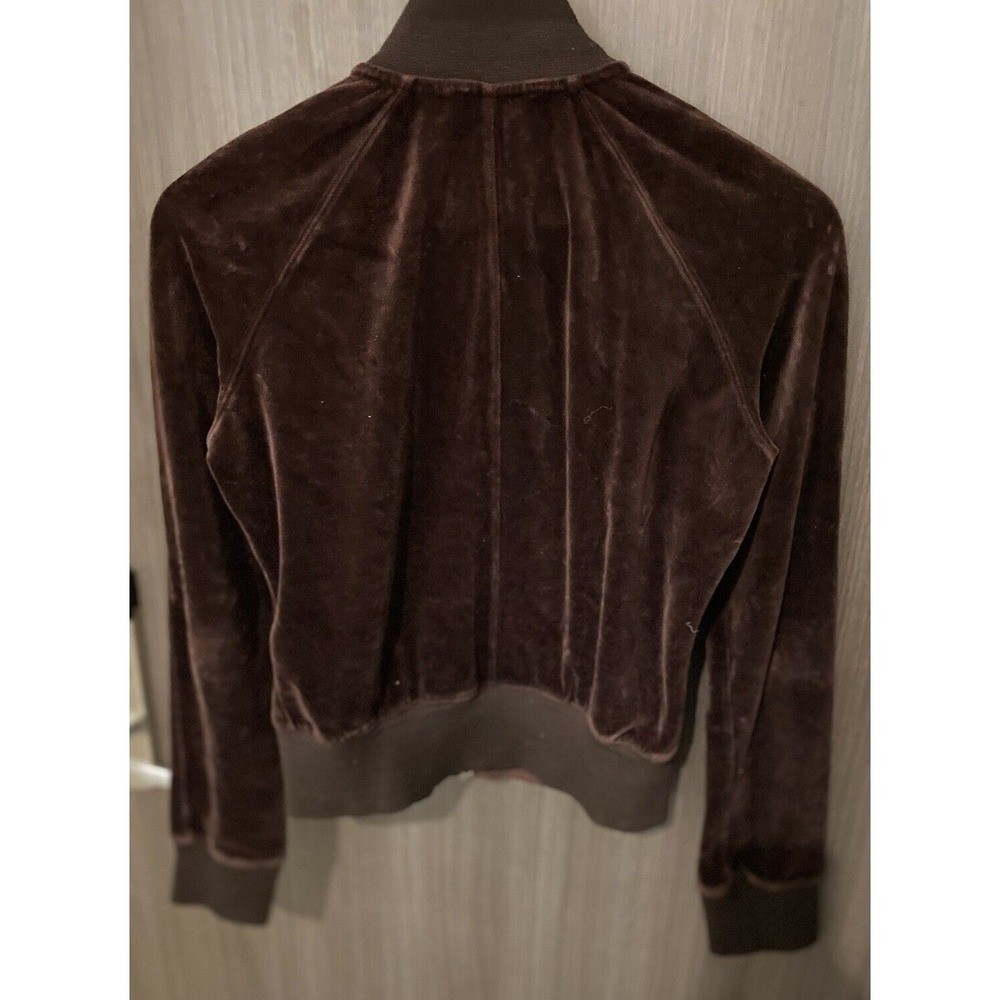 BEBE Y2K Medium Tracksuit Hoodie Jacket Vintage Velvet Velour Brown Embellished